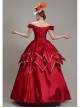 Wine Red Boat Neck Retro Decorative Shirring Drama Performance Prom Lolita Long Dress