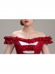 Wine Red Boat Neck Retro Decorative Shirring Drama Performance Prom Lolita Long Dress