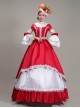 Red Long Retro Court Style White Stand Collar Long Sleeve Lace Drama Performance Prom Lolita Dress