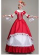 Red Long Retro Court Style White Stand Collar Long Sleeve Lace Drama Performance Prom Lolita Dress