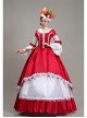 Red Long Retro Court Style White Stand Collar Long Sleeve Lace Drama Performance Prom Lolita Dress