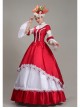 Red Long Retro Court Style White Stand Collar Long Sleeve Lace Drama Performance Prom Lolita Dress