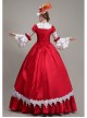 Red Long Retro Court Style White Stand Collar Long Sleeve Lace Drama Performance Prom Lolita Dress