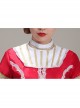 Red Long Retro Court Style White Stand Collar Long Sleeve Lace Drama Performance Prom Lolita Dress