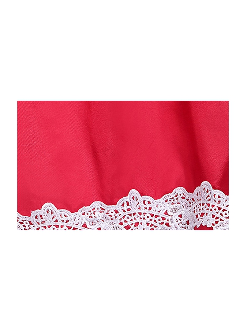 Red Long Retro Court Style White Stand Collar Long Sleeve Lace Drama Performance Prom Lolita Dress