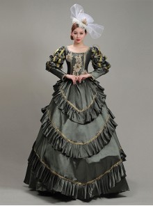 Dark Grey Puff Long Sleeve Embroidery On Chest Friendship Party Retro Court Style Lolita Prom Dress