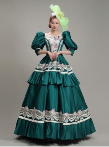 Dark Green Puff Mid-length Sleeve Lace Party Retro Court Lolita Prom Dress