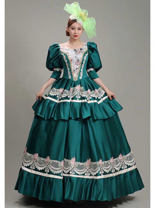 Dark Green Puff Mid-length Sleeve Lace Party Retro Court Lolita Prom Dress