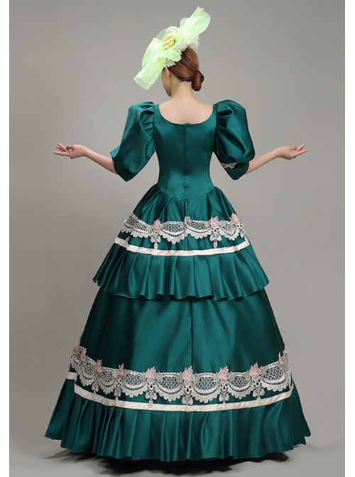 Dark Green Puff Mid-length Sleeve Lace Party Retro Court Lolita Prom Dress