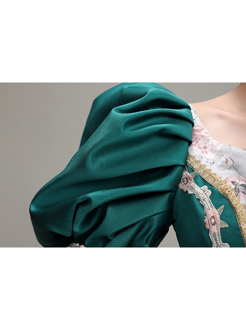 Dark Green Puff Mid-length Sleeve Lace Party Retro Court Lolita Prom Dress