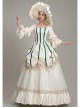 White Long Green Vertical Stripe Decoration Puff Long Sleeve Royal Dinner Annual Meeting Party Retro Court Lolita Prom Dress