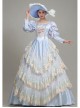 Light Blue  Puff Long Sleeve Delicate Lace Hem Dreamy Gorgeous Royal Court Retro Prom Lolita Dress