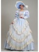 Light Blue  Puff Long Sleeve Delicate Lace Hem Dreamy Gorgeous Royal Court Retro Prom Lolita Dress