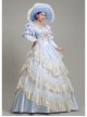 Light Blue  Puff Long Sleeve Delicate Lace Hem Dreamy Gorgeous Royal Court Retro Prom Lolita Dress