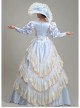 Light Blue  Puff Long Sleeve Delicate Lace Hem Dreamy Gorgeous Royal Court Retro Prom Lolita Dress