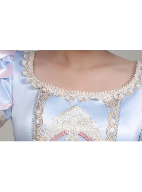 Light Blue  Puff Long Sleeve Delicate Lace Hem Dreamy Gorgeous Royal Court Retro Prom Lolita Dress