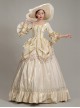 Elegant Champagne Puff Mid-length Sleeve Golden Vertical Stripes Decoration Royal Court Style Lolita Prom Dress