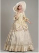 Elegant Champagne Puff Mid-length Sleeve Golden Vertical Stripes Decoration Royal Court Style Lolita Prom Dress