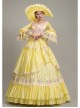 Spring Lively Girlish Feel Bright Yellow Pink Petal Lace Long Sleeve Outing Picnic Court Style Lolita Prom Dress