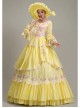 Spring Lively Girlish Feel Bright Yellow Pink Petal Lace Long Sleeve Outing Picnic Court Style Lolita Prom Dress