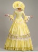 Spring Lively Girlish Feel Bright Yellow Pink Petal Lace Long Sleeve Outing Picnic Court Style Lolita Prom Dress