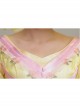 Spring Lively Girlish Feel Bright Yellow Pink Petal Lace Long Sleeve Outing Picnic Court Style Lolita Prom Dress