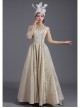 Light Golden High Waist Embroidery Long Sleeve Big Hem Dance Chorus Performance Prom Lolita Dress