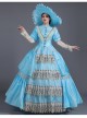 Sky Blue Lace Hollow Out Long Sleeve Round Neck Royal Princess Court Retro Lolita Prom Dress