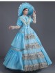 Sky Blue Lace Hollow Out Long Sleeve Round Neck Royal Princess Court Retro Lolita Prom Dress