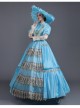 Sky Blue Lace Hollow Out Long Sleeve Round Neck Royal Princess Court Retro Lolita Prom Dress