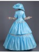 Sky Blue Lace Hollow Out Long Sleeve Round Neck Royal Princess Court Retro Lolita Prom Dress