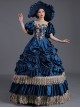 Dark Blue Lantern Sleeve Pearls And Flowers Exquisite Chest Decoration Princess Socialite Prom Lolita Dress 