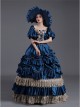 Dark Blue Lantern Sleeve Pearls And Flowers Exquisite Chest Decoration Princess Socialite Prom Lolita Dress 