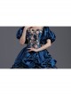 Dark Blue Lantern Sleeve Pearls And Flowers Exquisite Chest Decoration Princess Socialite Prom Lolita Dress 