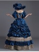 Dark Blue Lantern Sleeve Pearls And Flowers Exquisite Chest Decoration Princess Socialite Prom Lolita Dress 