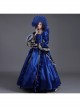 Klein Blue Retro Style Square Collar Chest Bowknot Black-white Lace Long Sleeve Court Prom Lolita Dress