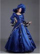 Klein Blue Retro Style Square Collar Chest Bowknot Black-white Lace Long Sleeve Court Prom Lolita Dress