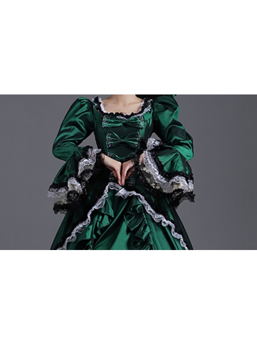 Klein Blue Retro Style Square Collar Chest Bowknot Black-white Lace Long Sleeve Court Prom Lolita Dress