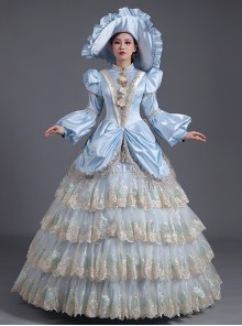 Light Blue Party Ball Dinner Long Sleeve Multilayer Delicate Hem Dreamy Romantic Court Style Prom Lolita Dress