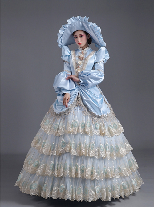 Light Blue Party Ball Dinner Long Sleeve Multilayer Delicate Hem Dreamy Romantic Court Style Prom Lolita Dress