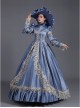 Grey-blue Noble Retro Style Long Sleeves Pearls Lace Love Decoration Prom Lolita Dress