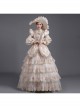 Champagne Long Sleeve Multilayer Delicate Hem Dreamy Romantic Party Ball Dinner Prom Lolita Dress