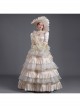 Champagne Classical Style Long Sleeve Multilayer Delicate Lace Collar And Hem Court Prom Lolita Dress