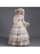 Champagne Classical Style Long Sleeve Multilayer Delicate Lace Collar And Hem Court Prom Lolita Dress