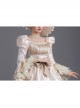 Champagne Square Collar Long Sleeve Lace Bow Shirring Hem Court Prom Lolita Dress