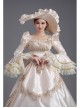 Champagne Square Collar Long Sleeve Lace Bow Shirring Hem Court Prom Lolita Dress