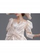 Champagne Puff Mid-length Sleeve Pearls Large Bowknot Court Ladylike Style Elegant Charming Prom Lolita Dress