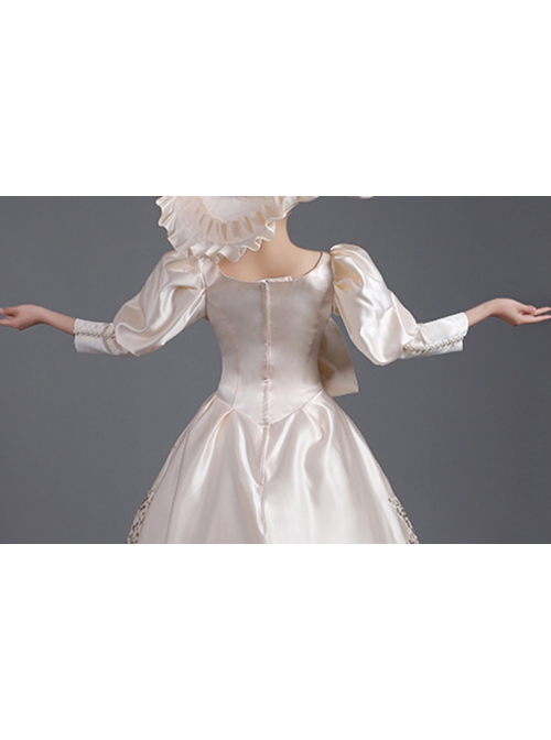 Champagne Puff Mid-length Sleeve Pearls Large Bowknot Court Ladylike Style Elegant Charming Prom Lolita Dress