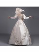 Champagne Puff Mid-length Sleeve Pearls Large Bowknot Court Ladylike Style Elegant Charming Prom Lolita Dress