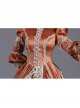 Light Brown Long Sleeve Pearls Lace Love Decoration Noble Retro Prom Lolita Dress